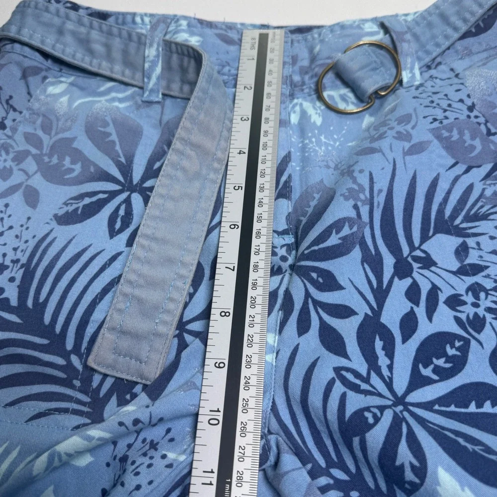 Basic Editions Size 4 Blue Tropical Leaf Print Wide Leg Cropped Belted Pants - Picture 8 of 8